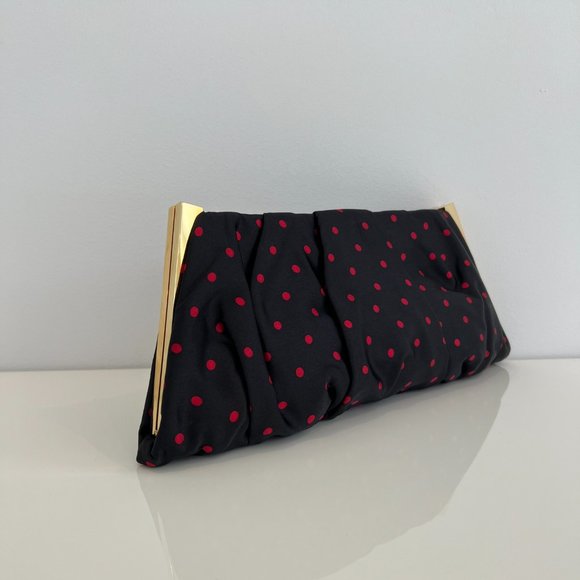DOLCE & GABBANA BLACK AND RED POLKA DOT HARD GOLD CASE CLUTCH NWOTS! - Picture 7 of 17